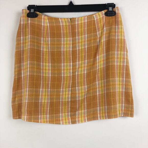 Lulu's Always Sunshine Mini Skirt Large Orange Multi Plaid High-Waisted NWT - Picture 6 of 9